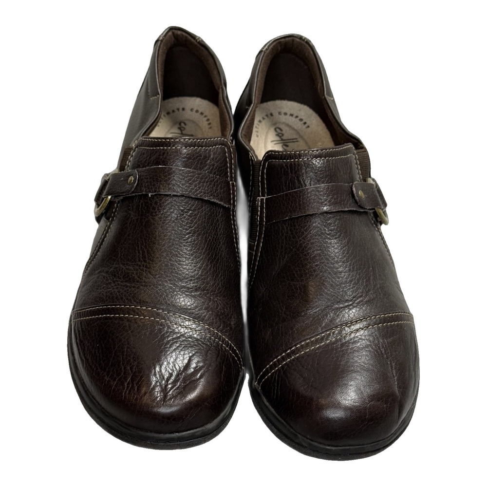 Clarks Collection Womens 11 Brown Leather Slip On Shoes Buckle